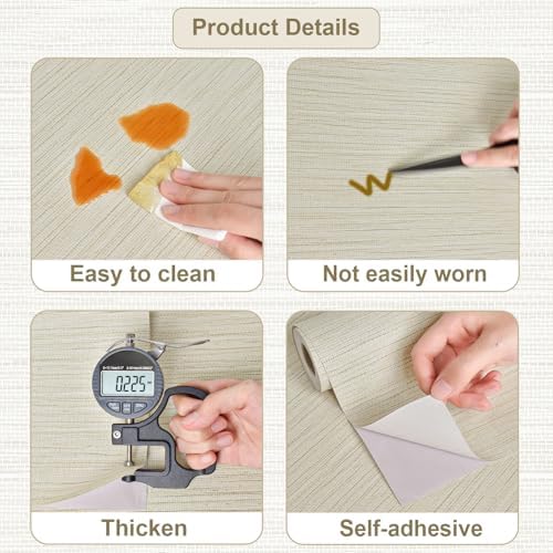 Rugreat Textured Grasscloth Wallpaper Peel and Stick 120inL 17.3inW - Image 3