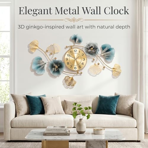 47" 3D Ginkgo Leaf Metal Wall Clock - Image 2