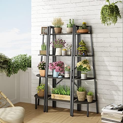 Hoctieon Corner Shelf, 4-Tier Corner Bookshelf, Rustic Ladder Shelf, Industrial - Image 4