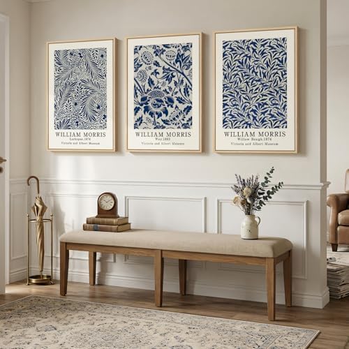 Large Framed William Morris Blue Canvas Wall Art - Image 4