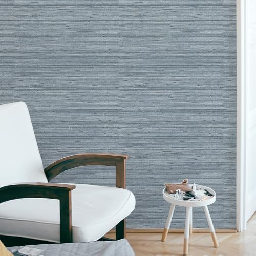 Simon&Siff Gray Blue Textured Grasscloth Peel and Stick Wallpaper 17.7"x1200" by SimonSiff