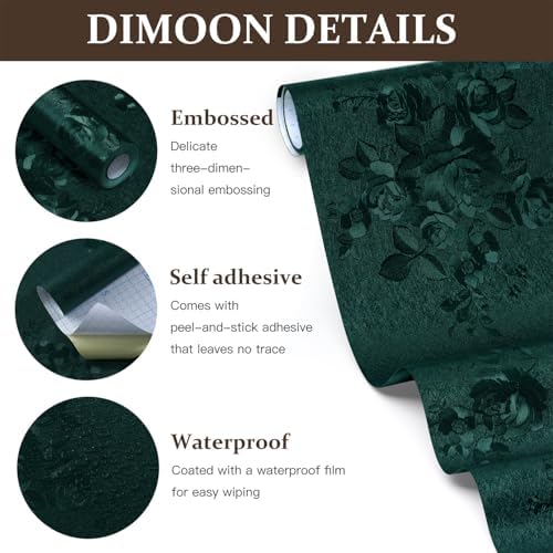 Dimoon 17.7''x78.7'' Green Peel and Stick Wallpaper Gothic Floral Wall Paper - Image 2