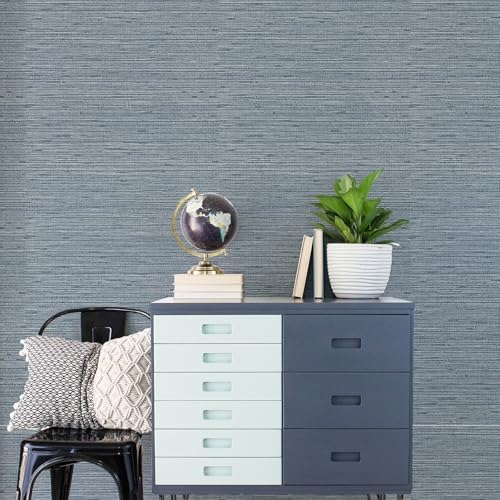 Simon&Siff Gray Blue Textured Grasscloth Peel and Stick Wallpaper 17.7"x1200" - Image 6