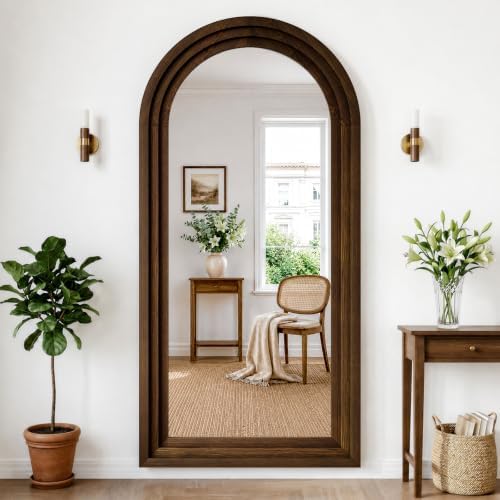35"x78" Full Length Mirror Solid Wood Frame, Arched Floor Mirror Full Length - Image 7