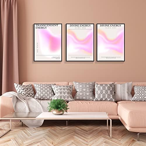 Framed 3 Piece Pink Gradient Aura Energy Canvas Wall Art Trippy Positive - Image 3