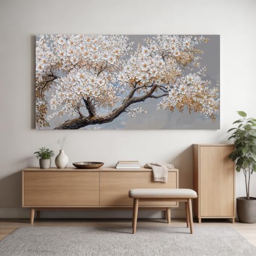 Large White Flower Tree Canvas Wall Art - Image 2