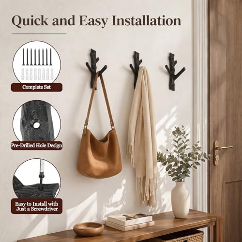 Frienda 4 Pcs Rustic Tree Branch Decorative Hooks, 7.5" X 3.7 " - Image 3
