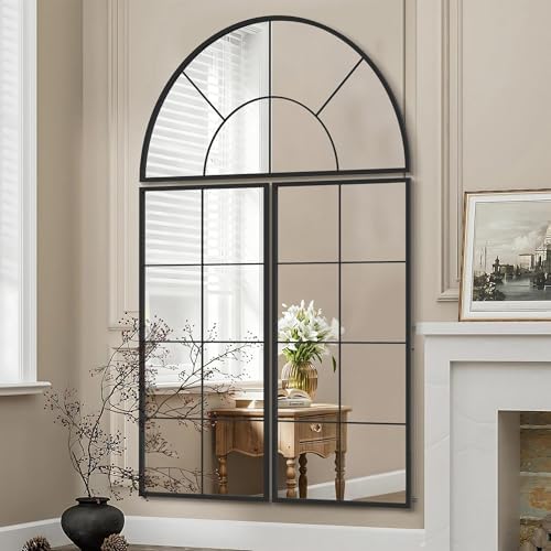Besdomus Oversized Black Arched Mirror：40"x60" Large Classic Window Mirror by Besdomus