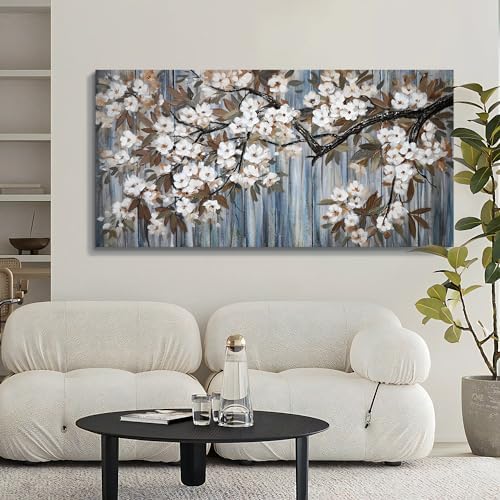 Large Canvas Wall Art for Living Room Wall Decor Abstract White Flower Tree by Pogusmavi