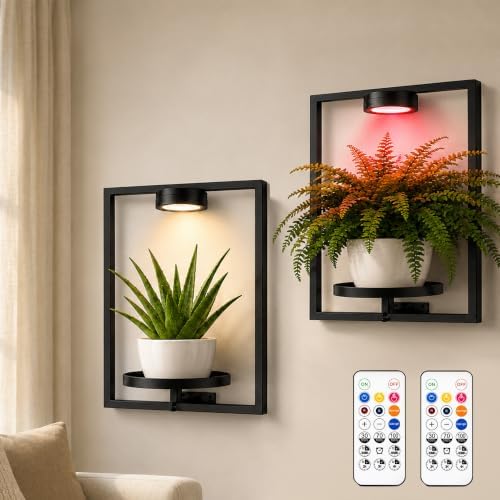 2 Pack Plant Wall Shelf with Grow Light, Wall Mounted Indoor Plant Shelf by Ajerg