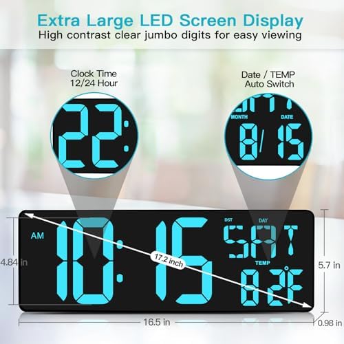 XREXS 17.2 Inch Large Digital Wall Clock - Image 3