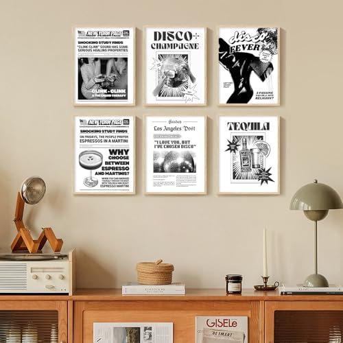 uniro Trendy Newspaper Gallery Wall Decor Set of 6 Disco Tequila Prints etro - Image 5