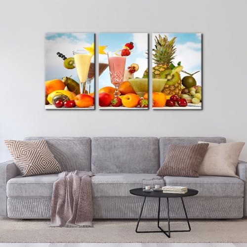 Pacimo Canvas Art Wall Decor 3 Pieces Summer Fruits Milkshake Smoothie on Table - Image 3