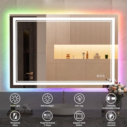 44x32 Inch RGB LED Bathroom Mirror - Image 2