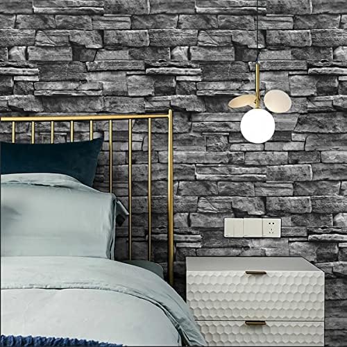 Jeweluck Grey Brick Wallpaper Stone Peel and Stick Wallpaper 17.7”×118.1” - Image 4