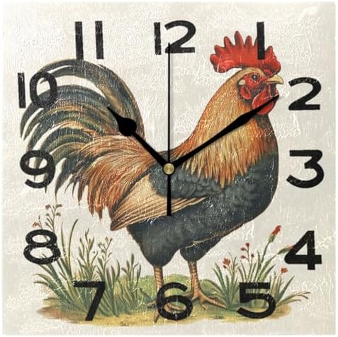 Vintage Big Rooster Western Square Wall Clock, 8 Inch Standard Non Ticking by Peystean