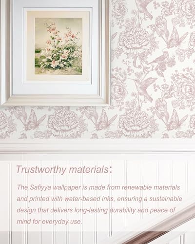 Safiyya Pink Peel and Stick Wallpaper Floral Birds Butterfly Contact Paper - Image 2