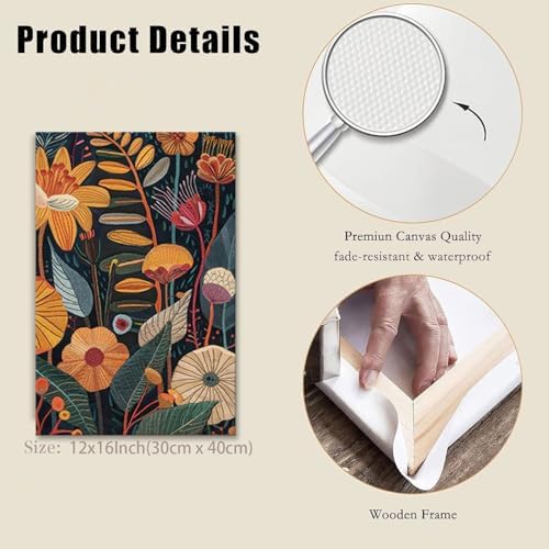 TBKHUDBI Burnt Orange Floral Canvas Wall Art, Mid Century Modern Wall Decor - Image 6