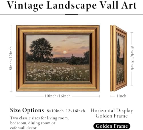 IMNTSD Framed Vintage Landscape Wall Art, Sunset Wildflower Meadow Tree Scenery - Image 2