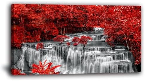 Yxbhhym Large Black and White Decor Waterfall Canvas Wall Art Red Tree Wall by CanvasWallArtHomeDecor
