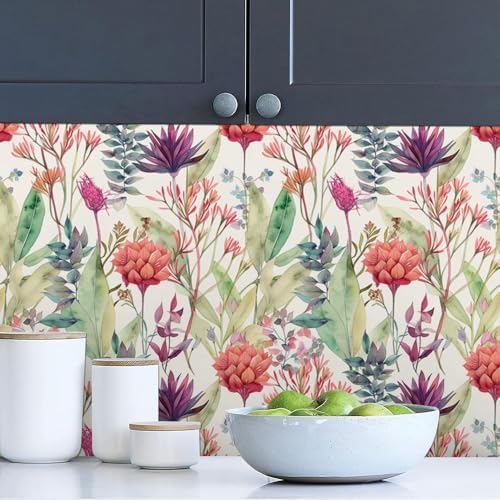 Watercolor Purple/Red/Green Grass Wildflower Floral Peel and Stick Wallpaper - Image 2