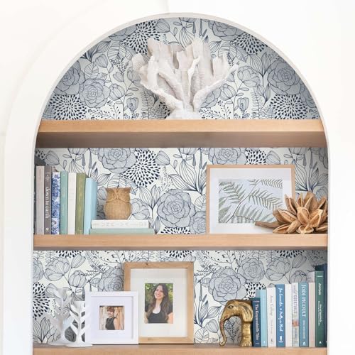 Wudnaye Navy Blue and White Floral Peel and Stick Wallpaper 16.9"×78.7" - Image 5