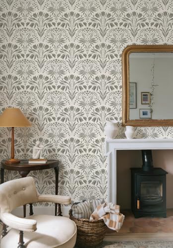 Vintage Tulip Floral Peel and Stick Wallpaper Retro Gray Contact Paper - Image 2