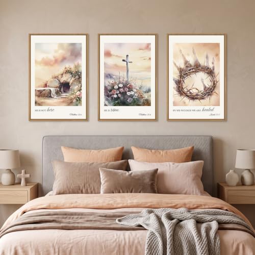 Large Vintage Christian Jesus Cross Framed Wall Art Set -24"x36"x3 - Image 4