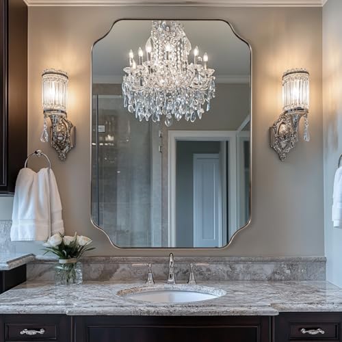 ANDY STAR Scalloped Bathroom Mirror, 24x32’’ Brushed Nickel Rectangle Mirror - Image 6