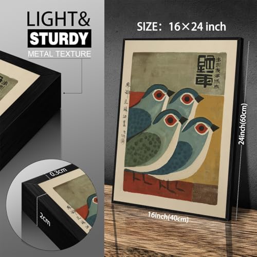 Japanese Mid Century Blue Bird Black Framed Posters Prints Vintage Animal Wall - Image 3