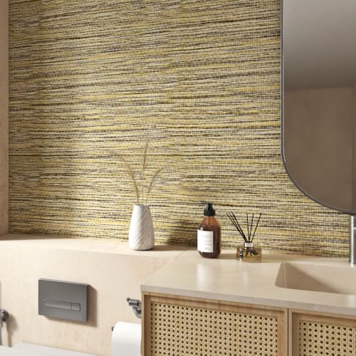 Grasscloth Peel and Stick Wallpaper Beige Gold Linen Textured Wallpaper - Image 2