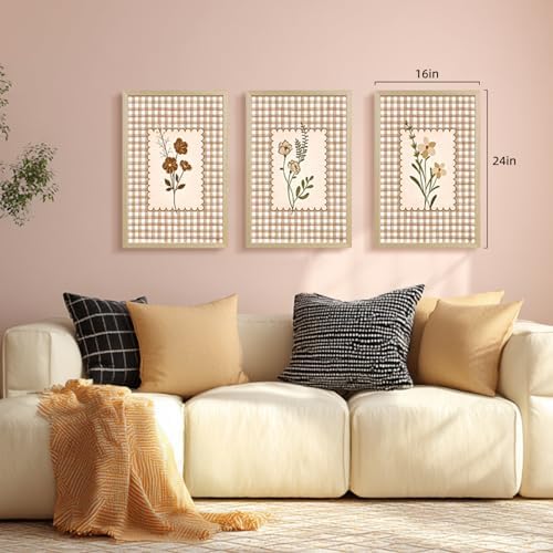 LERVR Wood Framed Vintage Floral Wall Art Set of 3, Rustic Farmhouse Flower - Image 2