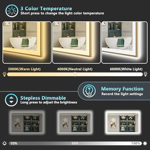 50x30 Gold LED Bathroom Mirror - Image 4