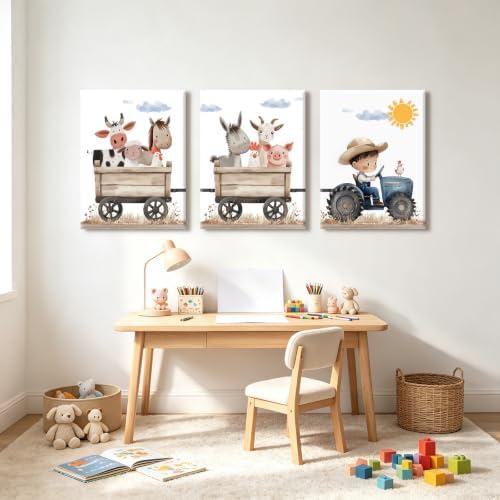 Farm Nursery Animal Wall Art Decor Baby Kids Room Poster Boy Tractor Prints - Image 4