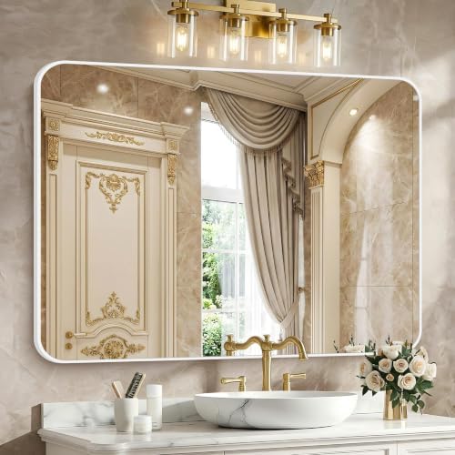 BONEWEI White Bathroom Mirror, 55x36 inch Wall Mirror by BONEWEI