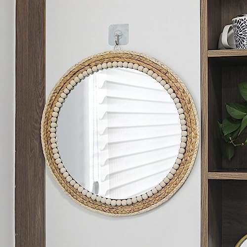 18 Inch Boho Round Hanging Wall Mirror Decorative Rattan Circle Mirrors - Image 2