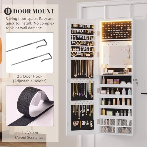Vlsrka 47.2" LED Jewelry Cabinet, Wall Mounted Jewelry Mirror Organizer - Image 5