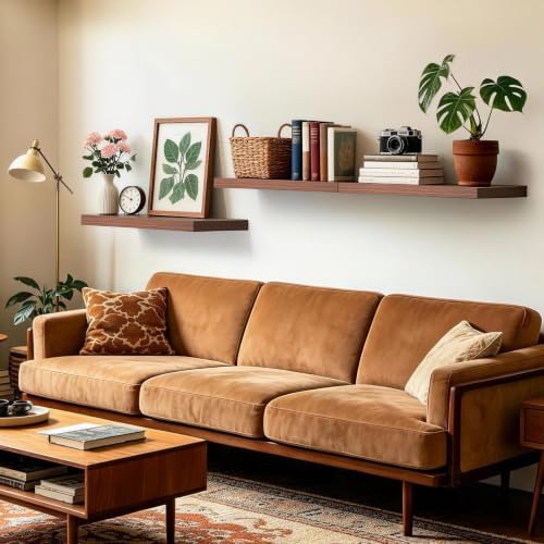 BAYKA Walnut-Like Floating Shelves 22.5in, Wall Mounted Wall Decor - Image 2