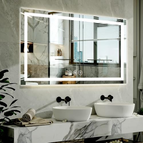 XRAMFY 40"X60"LED Bathroom Mirror, Backlit + Front Lit Wall Mirror by XRAMFY