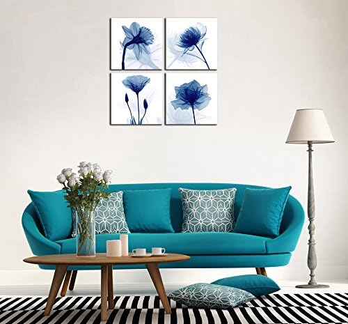 Pyradecor Large Blue Flickering Flower Modern Abstract Paintings Canvas Wall - Image 3