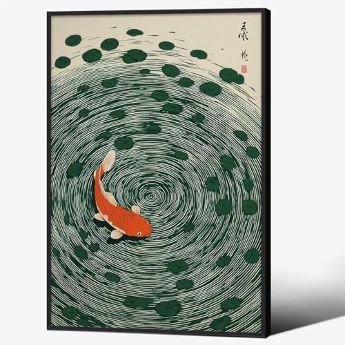 Japanese Koi Fish Black Framed Poster Oriental Asian Lucky Carp Canvas Wall Art by Unknown