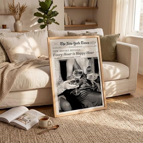 Retro Black and White Newspaper Wall Art 16x20inch Wood Grain Framed Every Hour - Image 6