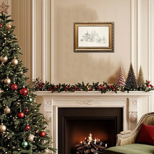 uniro Vintage Gold Framed Wall Art, Vintage Christmas Canvas Art Prints Painting - Image 4