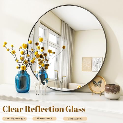 VooBang Black Round Bathroom Mirror 30", Thin Metal Frame Wall Mirror - Image 4