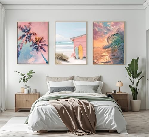 3Pcs Coastal Beach Unframed Canvas Wall Art, Preppy Tropical Summer Decor - Image 6
