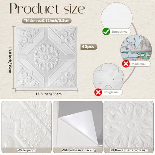 Nuanchu 40 Pcs 13.8 x 13.8 Inch Ceiling Tiles Peel and Stick - Image 2