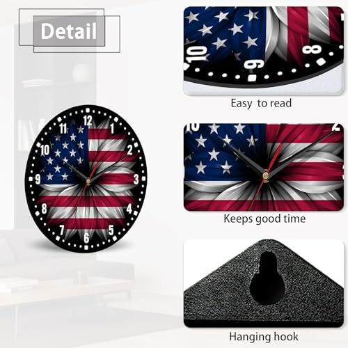 SPUNKER Wall Clock, American Flag Kitchen Wall Clock, Independence Day Clocks - Image 4