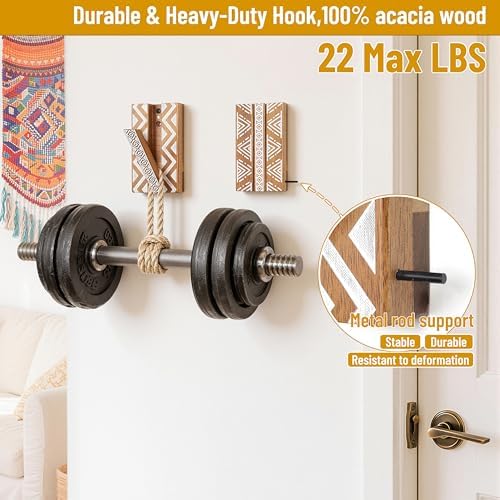 Boho Folding Wall Hooks: Decorative Wood Hanger 2Pack - Image 4