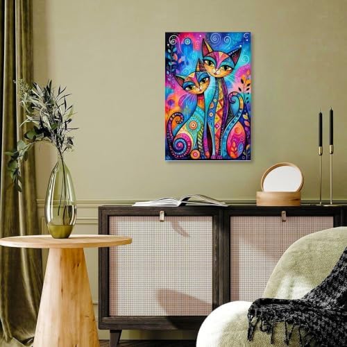 Colorful Cat Portraits Poster Whimsical Cats Canvas Wall Art - Image 7