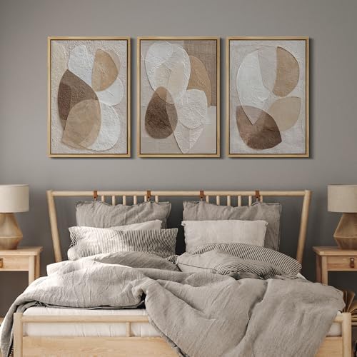 MUDECOR Framed Canvas Print Wall Art Abstract Beige Brown Layered Shapes - Image 5